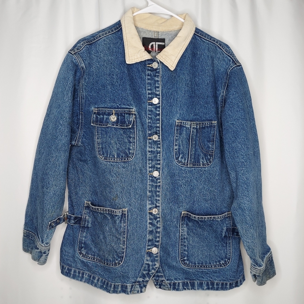 Rafaella‎ Corduroy Collar Jean Barn Jacket Women Medium Pocket Buckle Grunge Y2K